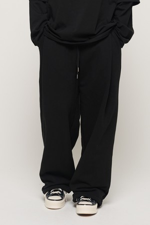 PIN TUCK WIDE BAND STRING PANTS (BLACK)