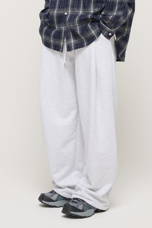 PIN TUCK WIDE BAND STRING PANTS (LIGHT GARY)