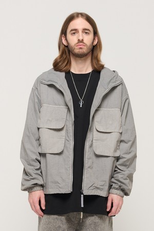 BIG POCKET PIGMENT WASHED WINDBREAKER VINTAGE JACKET (GRAY)