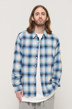 FLANNEL OMBRE LOOSE FIT CHECK SHIRT (BLUE)