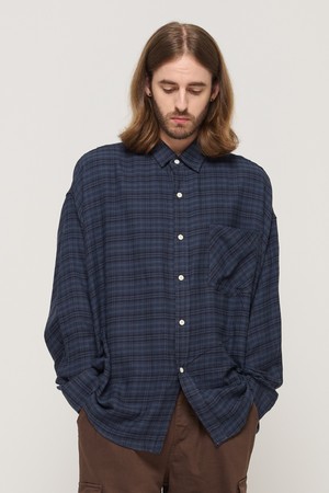 VINTAGE ROLLING BOXY OVERSIZED CHECK SHIRT (NAVY)