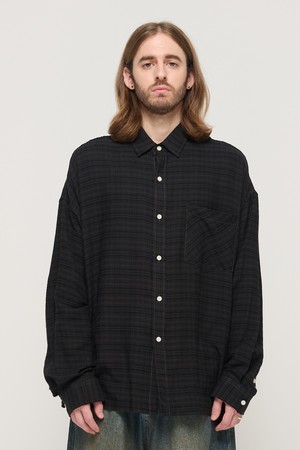 VINTAGE ROLLING BOXY OVERSIZED CHECK SHIRT (BLACK)