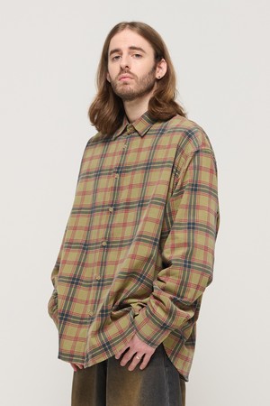 CORDUROY CLASSIC LOOSE FIT CHECK SHIRT (KHAKI)