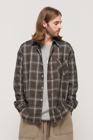 PREMIUM FLANNEL SEMI-OVERSIZED CHECK SHIRT (BROWN)