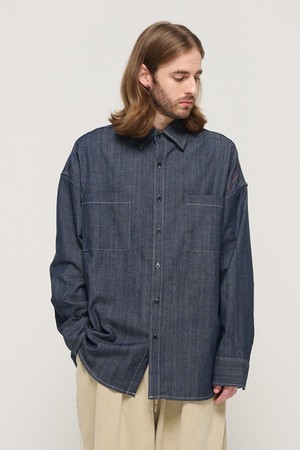 STITCH DENIM LONG SLEEVE OVERSHIRT (BLUE)