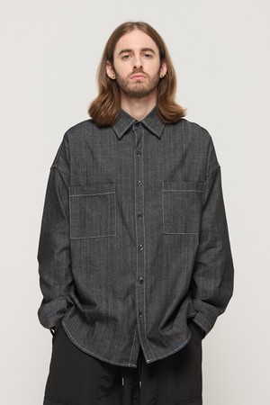 STITCH DENIM LONG SLEEVE OVERSHIRT (BLACK)