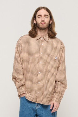 UNI LOOSE FIT BASIC CHECK SHIRT (BROWN)