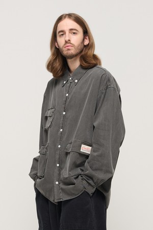 PIGMENT WASHED MULTI-POCKET WORK SHIRT (CHARCHOL)