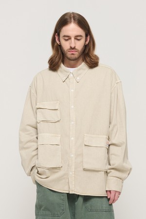 PIGMENT WASHED MULTI-POCKET WORK SHIRT (BEIGE)