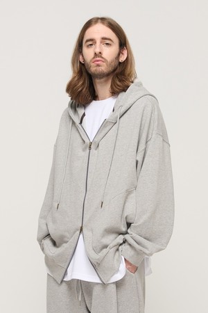 CIRCLE POCKET OVER FIT  HOOD ZIP UP (GRAY)