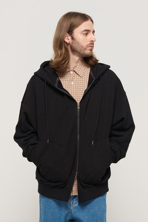 CIRCLE POCKET OVER FIT  HOOD ZIP UP (BLACK)