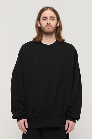 ROUND NECK POINT RAGLAN TERRY SWEATSHIRT (BLACK)