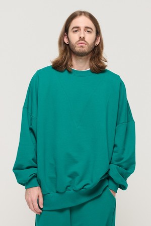 ROUND NECK POINT RAGLAN TERRY SWEATSHIRT (GREEN)