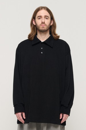 PULLOVER OVERSIZED LONG SLEEVE COLLAR T-SHIRT (BLACK)