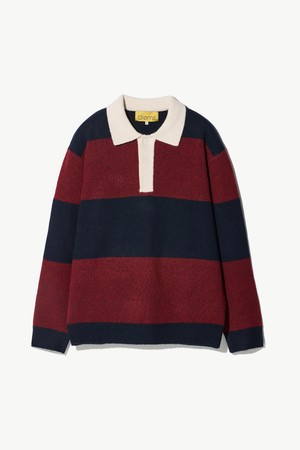 럭비 스트라이프 카라니트 네이비