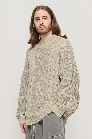 SEMI-OVERSIZE CABLE MOCKNECK SWEATER (GRAY)