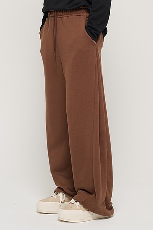 SIDE PINTUCK STANDARD SEMI-WIDE STRING PANTS (BROWN)