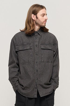 TWO POCKET DENIM OVER SHIRT (BLACK)