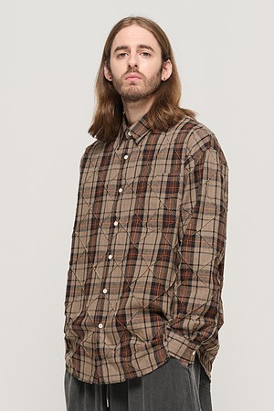 SLIM QUILTING POINT CHECK SHIRT (BROWN)