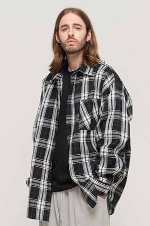 RETRO COTTON OVERSIZED CHECK SHIRT (BLACK)