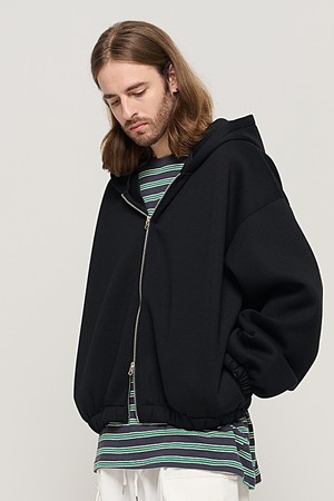 WIDE BALLOON HOODED ZIP-UP (BLACK)