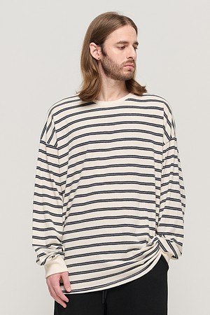 STRIPE OVER LONG SLEEVE TEE  (IVORY/NAVY)