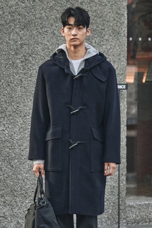 후드 더플 WOOL 코트_네이비 (오버핏)