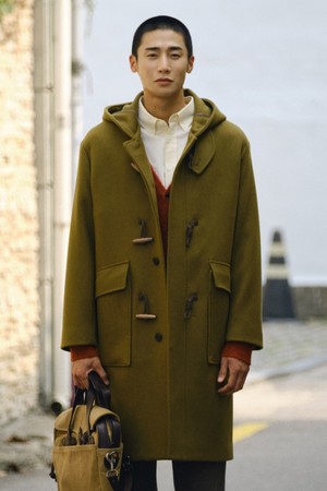 후드 더플 WOOL 코트_다크 옐로우(오버핏)