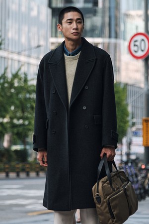 더블 오버핏 코트 차콜 그레이 (OVER)