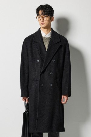 더블 브레스티드 부클 WOOL 코트_블랙 (오버핏)