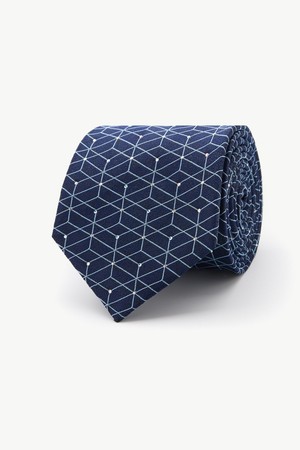 기하학 큐빅 넥타이 네이비