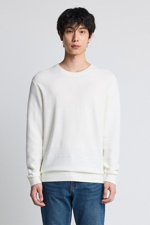 찰떡_가로조직 라운드 니트 아이보리 (베이직핏)