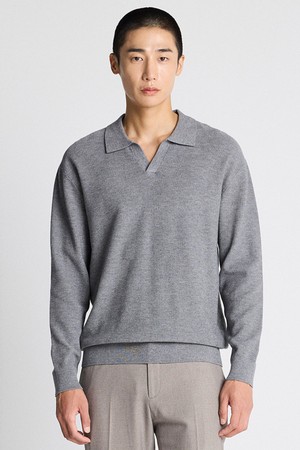 찰떡_와플조직 오픈카라 니트 그레이 (세미오버핏)