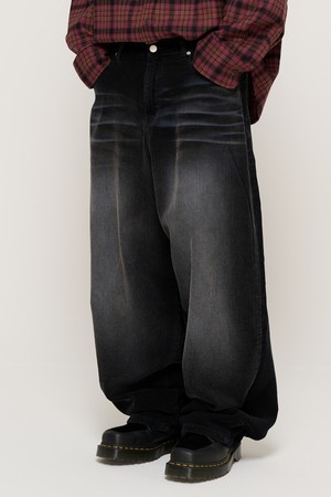 WASHED CORDUROY BALLOON PANTS (BLACK)