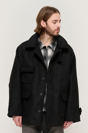 POCKET POINT BALMACAAN WOOL SHORT COAT (BLACK)