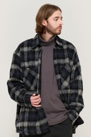 OVERSIZED WOOL CHECK SHIRT JACKET (BLACK)