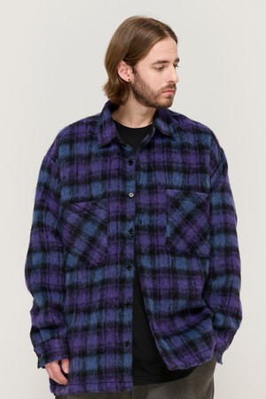 OVERSIZED WOOL CHECK SHIRT JACKET (PURPLE)