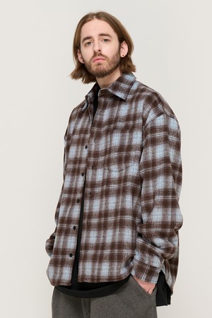 WOOL-LIKE CHECK SHIRT JACKET (BROWN)