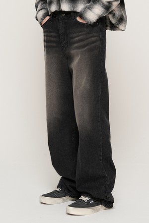 VINTAGE WASHING SEMI-WIDE DENIM PANTS (BLACK)