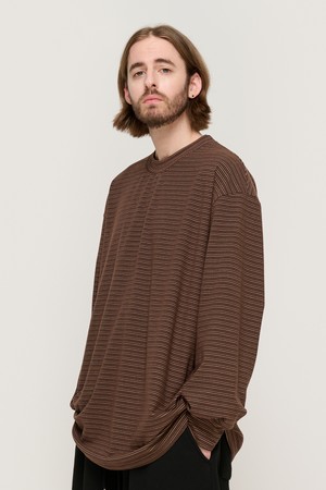 LINE NAPPING STRIPE LONG SLEEVE TEE (BROWN)