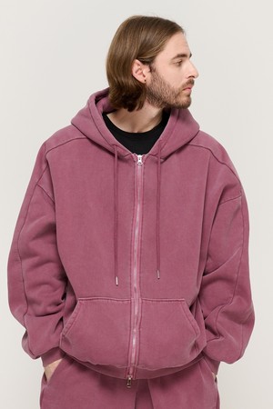 PIGMENT DYING HOOD ZIP-UP (BURGUNDY)