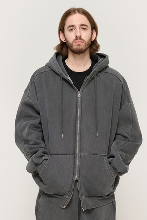 PIGMENT DYING HOOD ZIP-UP (CHARCOAL)