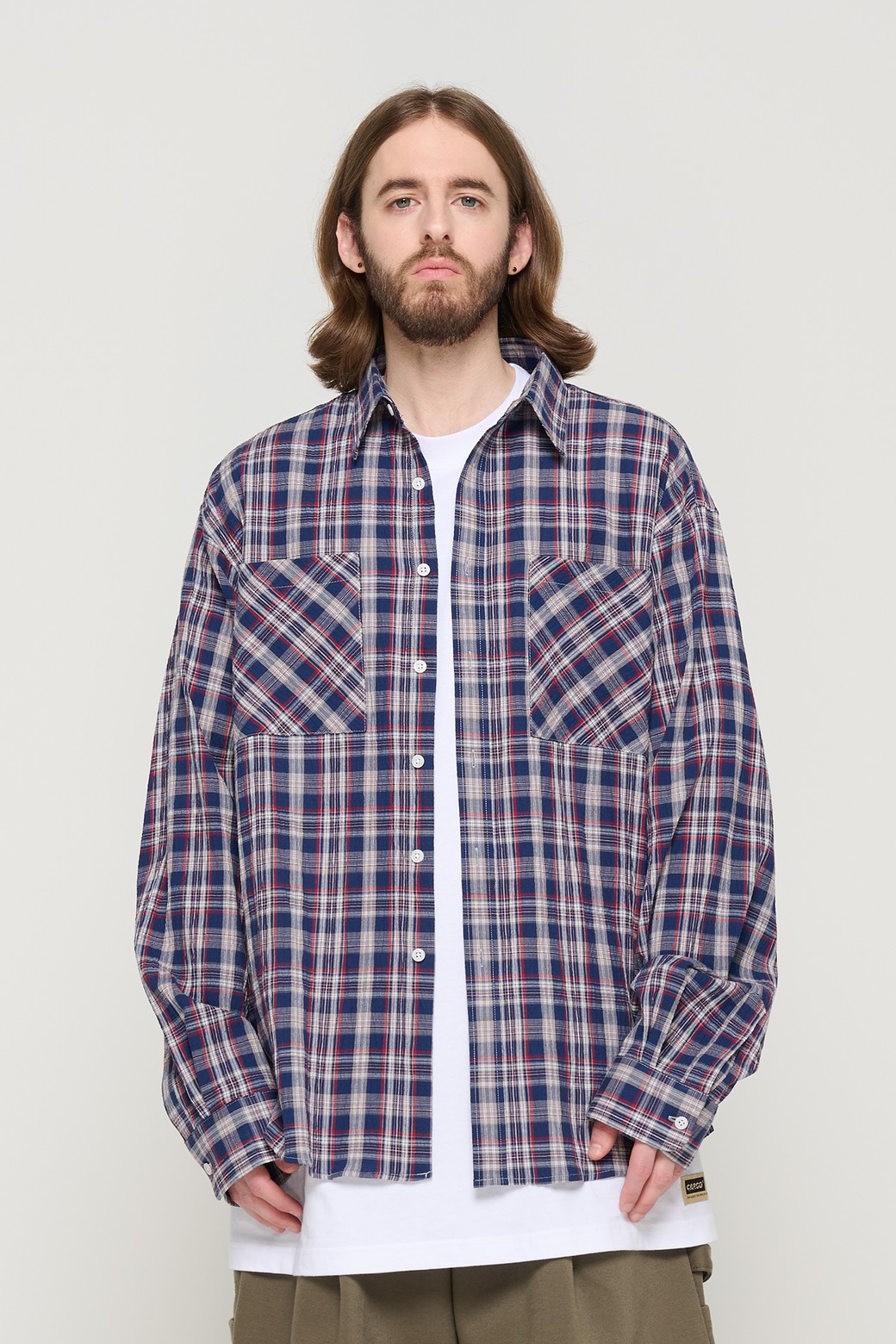 CARGOBROS - 긴팔셔츠 - TWO-POCKET SEERSUCKER OVER SHIRT (NAVY)