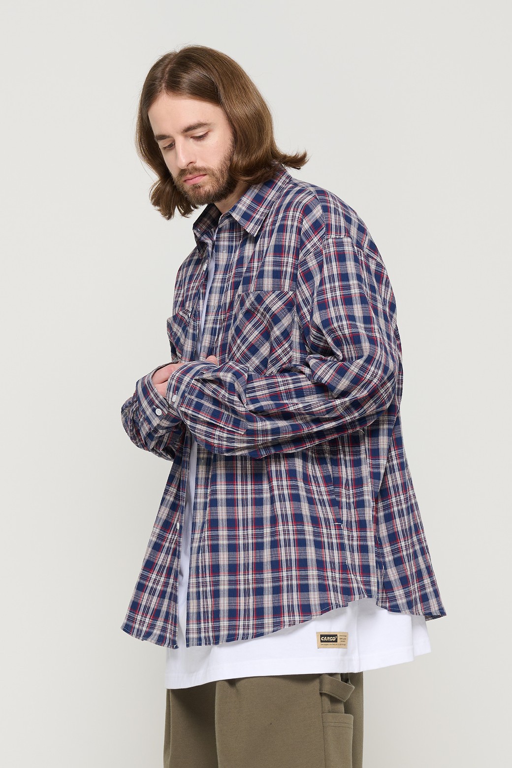 CARGOBROS - 긴팔셔츠 - TWO-POCKET SEERSUCKER OVER SHIRT (NAVY)