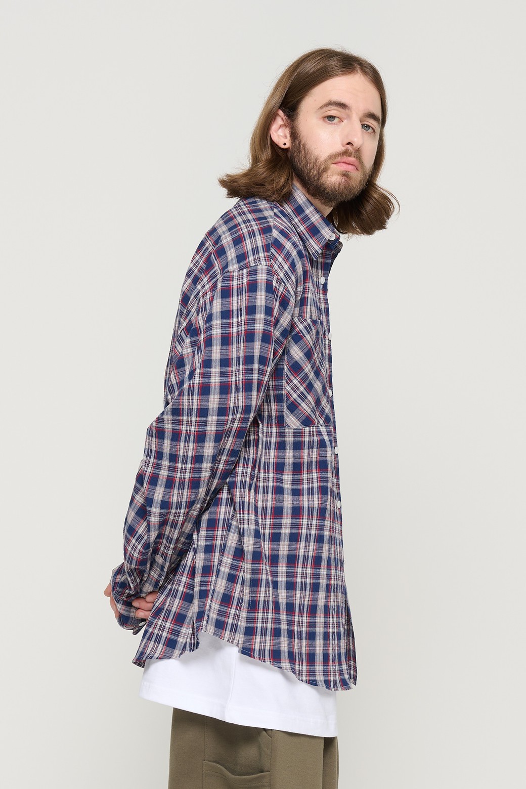 CARGOBROS - 긴팔셔츠 - TWO-POCKET SEERSUCKER OVER SHIRT (NAVY)