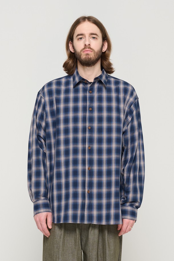 CARGOBROS - 긴팔셔츠 - SEMI-OVER OMBRE CHECK SHIRT (NAVY)
