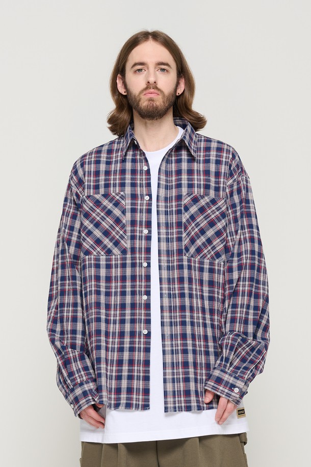 CARGOBROS - 긴팔셔츠 - TWO-POCKET SEERSUCKER OVER SHIRT (NAVY)
