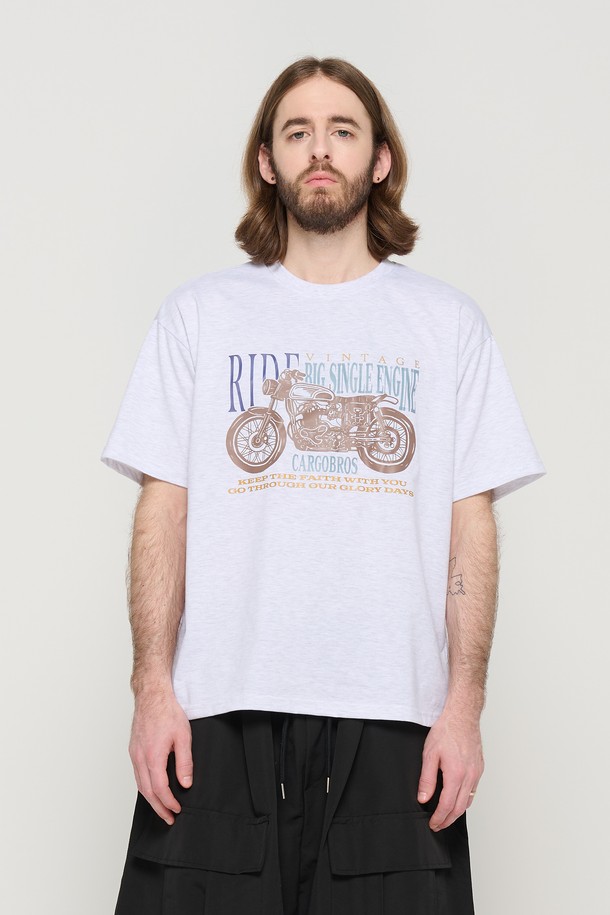 CARGOBROS - 반팔티셔츠 - BIKE RIDER PRINTING OVER SHORT SLEEVE T-SHIRT (GRAY)