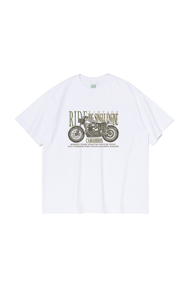CARGOBROS - 반팔티셔츠 - BIKE RIDER PRINTING OVER SHORT SLEEVE T-SHIRT (WHITE)
