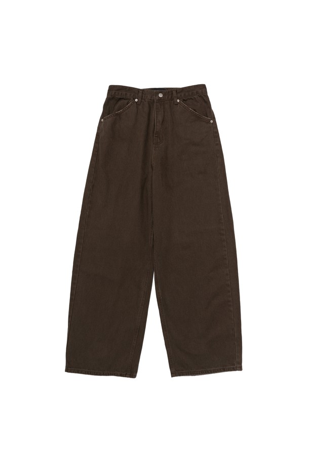 CARGOBROS - 캐주얼팬츠 - VINTAGE COTTON WIDE CURVED DENIM PANTS (BROWN)